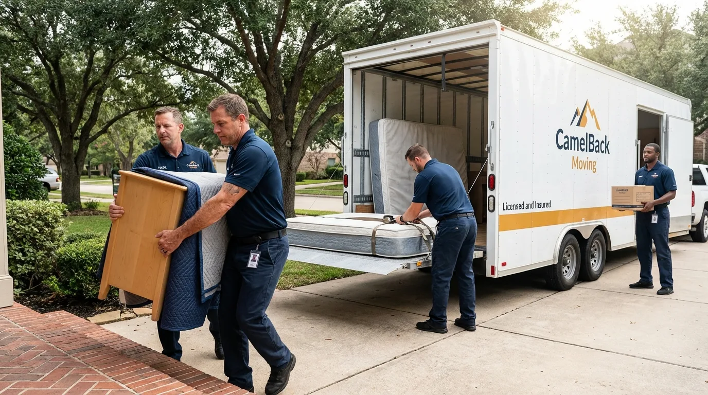 Crew loading residential truck for cross-state move from Fort Pierre, SD